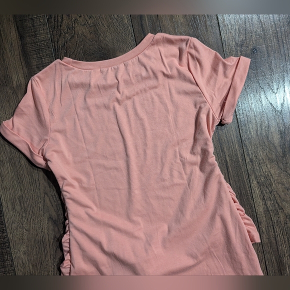 LILLUSORY Womens Front Wrap Short Sleeve Ruched T Shirt Dress Peach Coral Small - Picture 9 of 11